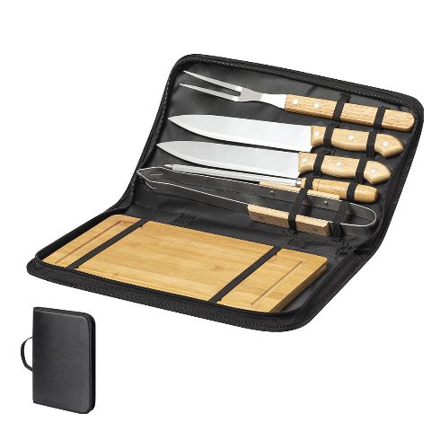 Conjunto de churrasco com tábua em estojo Craxton