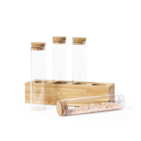 Conjunto de 4 frascos de especiarias com suporte em bambu Tumber