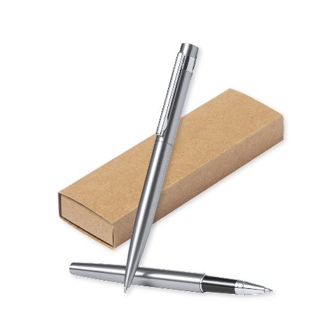 Conjunto de esferográfica e roller em aço inox reciclado Kaylax