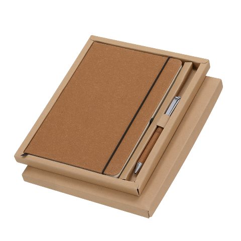 Conjunto de bloco e esferográfica em couro reciclado Nauthax
