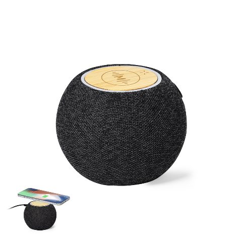 Coluna Bluetooth com carregador wireless 15W em bambu Cedric