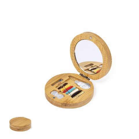 Kit de costura em estojo de bambu com espelho Atriax
