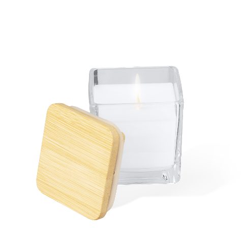 Vela aromática em frasco quadrado com bambu Safron