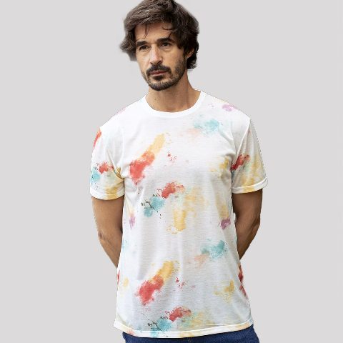 T-shirt em poliéster com estampado de tintas Hearvin