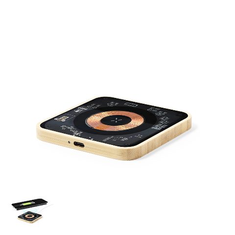 Carregador wireless 15W transparente com base em bambu Gaussian