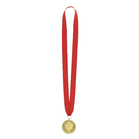 Medalha dourada em relevo com fita vermelha Gussy