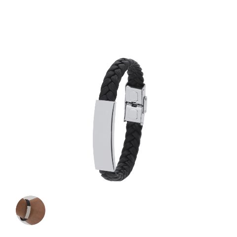 Pulseira em pele sintética com placa inox Mubark