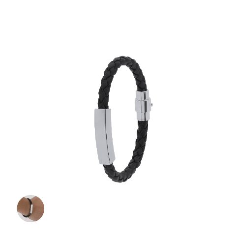 Pulseira em pele sintética com placa inox e fecho magnético Karasef
