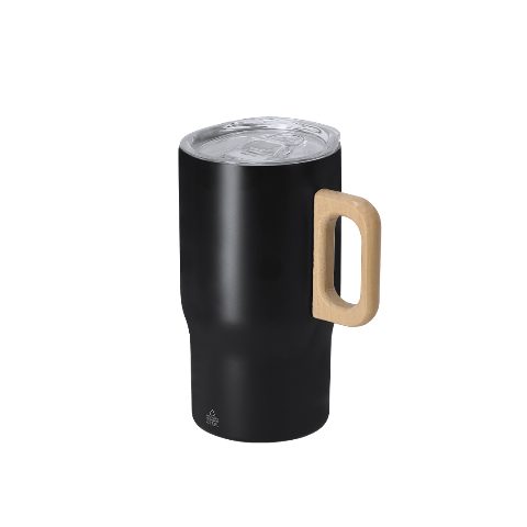 Caneca térmica 400 mL em aço inox reciclado com pega em madeira Zaran