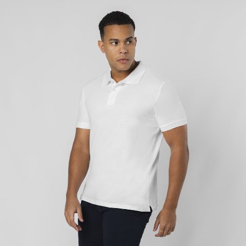 Polo branco em piqué de algodão 180g Charles