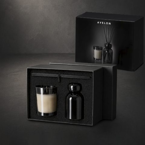 Set aromático com difusor e vela perfumada em caixa Avelon