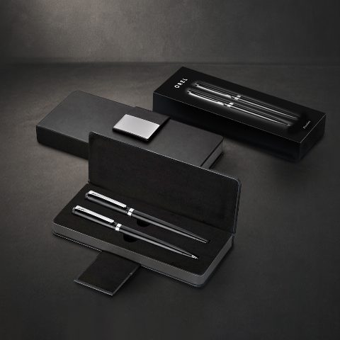 Conjunto de esferográfica e roller em aço inox mate Orel
