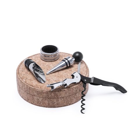 Conjunto de vinho em cortiça com 4 acessórios Bribal