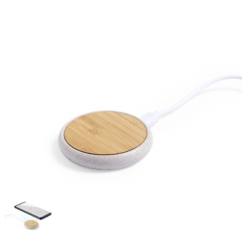 Carregador wireless redondo em bambu e cana de trigo Fiore