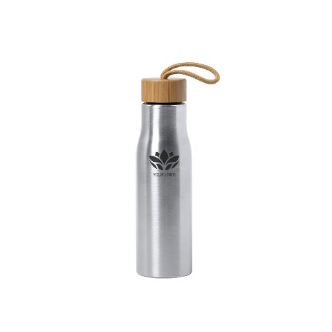 Garrafa de aço inox 550 mL com tampa em bambu Dropun