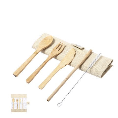 Conjunto de talheres em bambu com palhinha Corpax