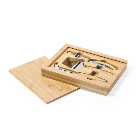 Conjunto de vinho e queijo em bambu 4 peças Hiblux